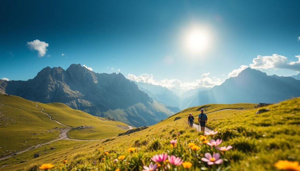 Wandern in den Alpen im Spätsommer