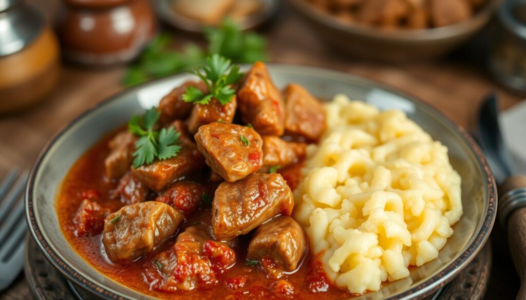 Traditionelles rumänisches Tochitură Gericht Traditionelles rumänisches Tochitură Gericht